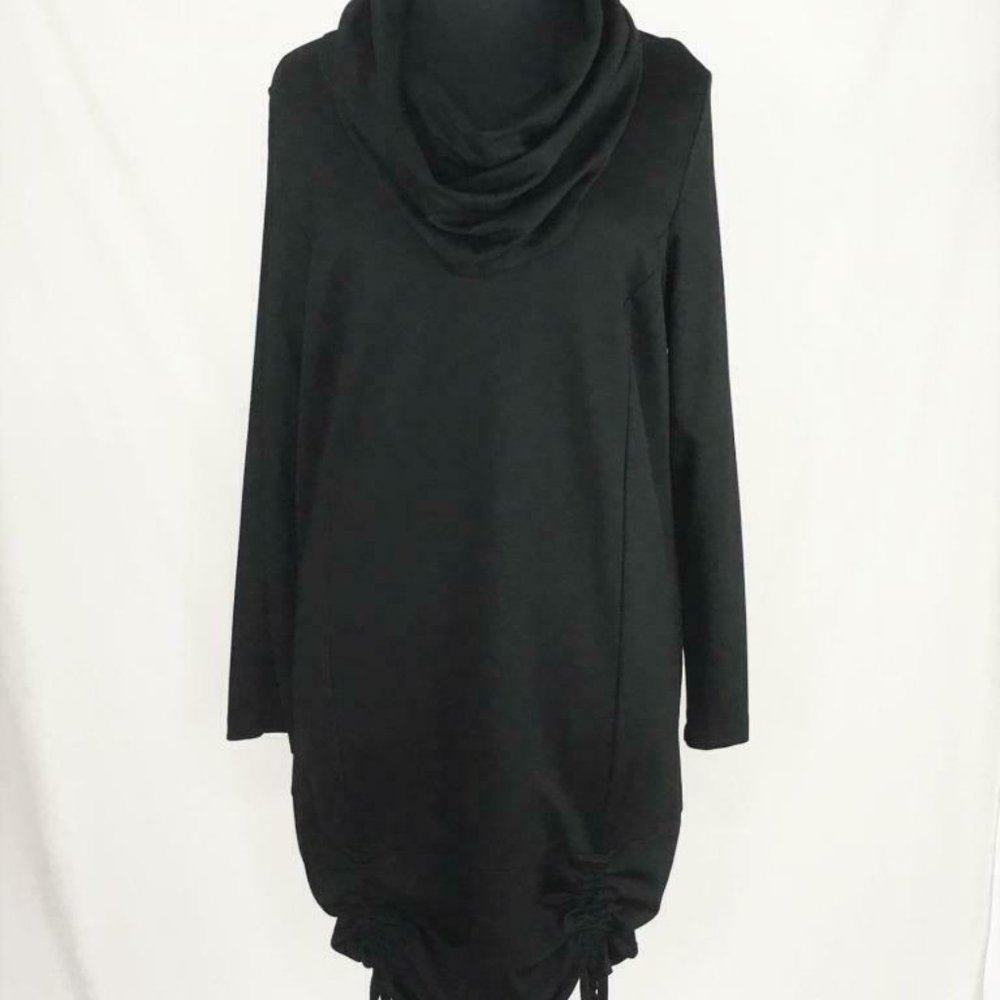 bryn Walker Black Cowl-Neck Drawstring Midi Dress - Picture 2 of 8